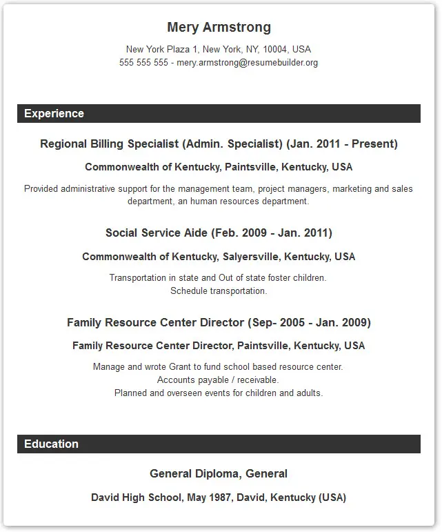 resume format and example