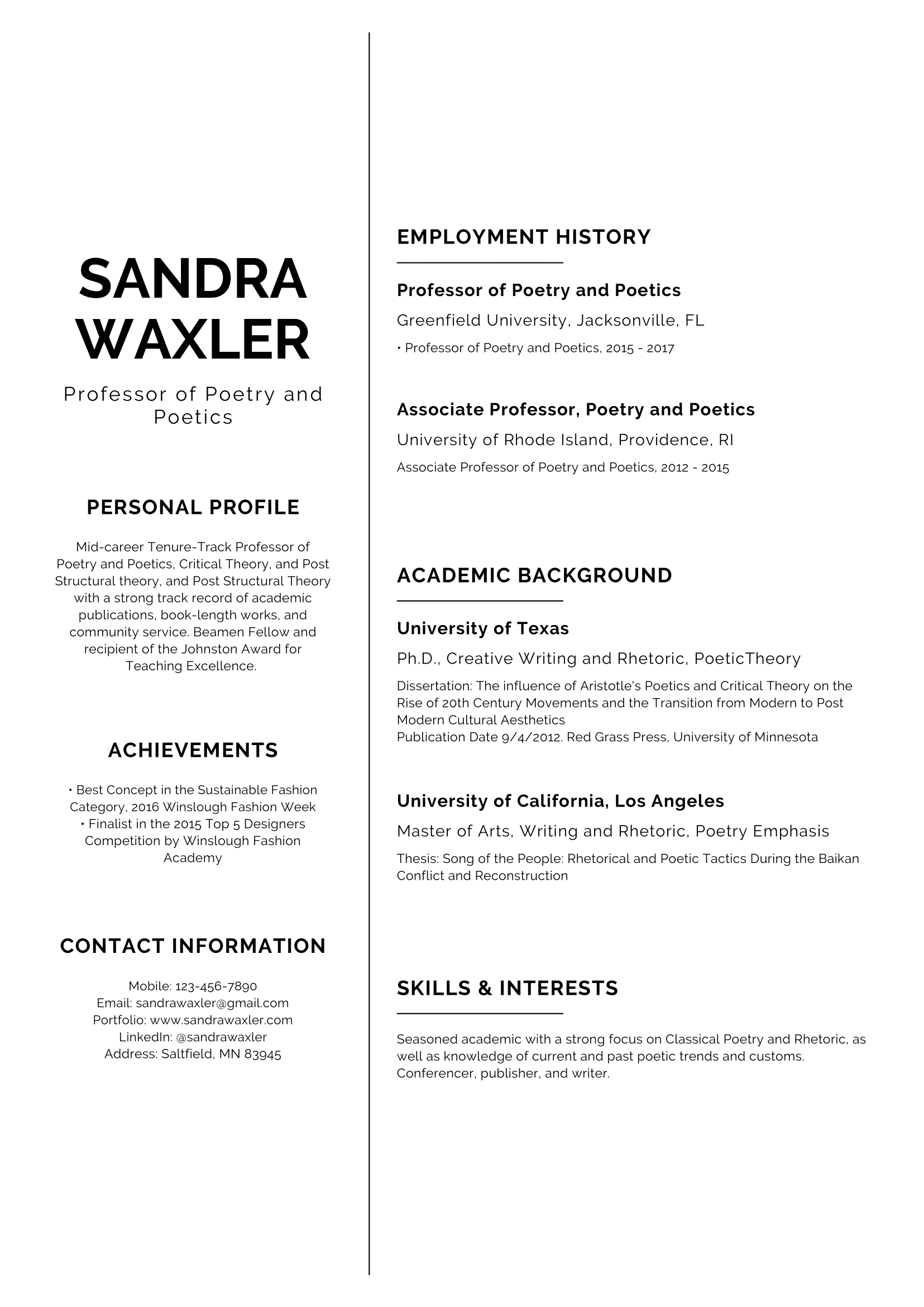 Academic CV Template 1