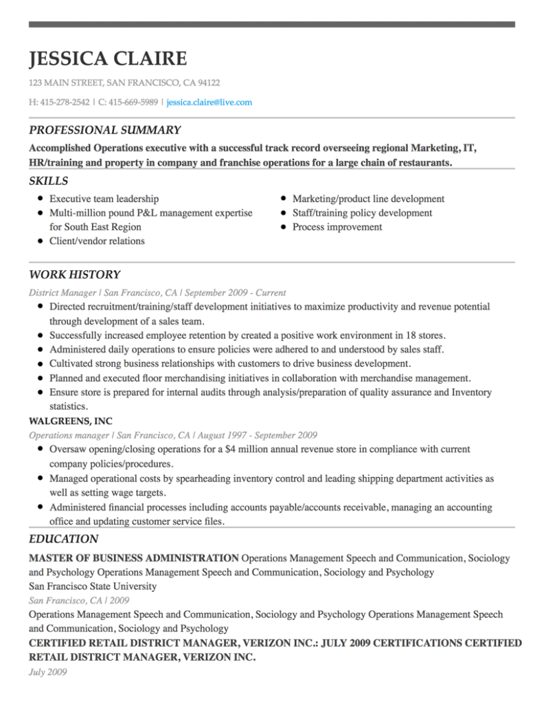 Simple resume template with classic design and basic formatting