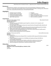 Resume Guide How to Describe a Serving Job on a Resume